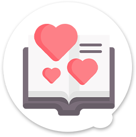 Ícone livro e corações